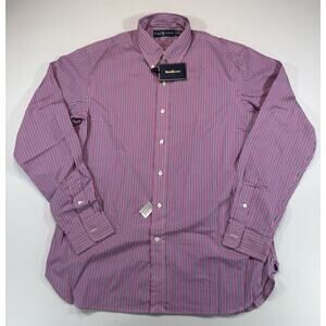 Ralph Lauren Dress Shirt Pink Blue Stripe Button Down Mens 16.5 NWT